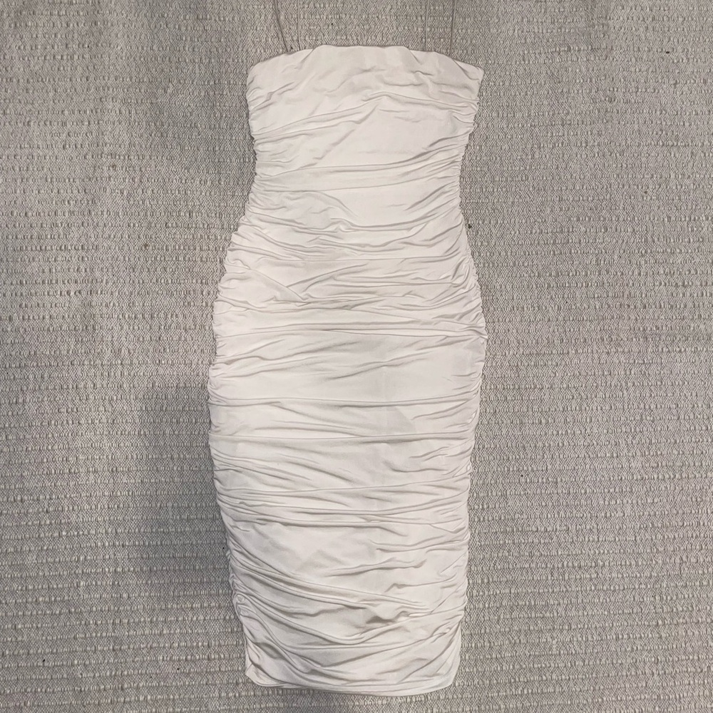 White Ruched Midi-Dress